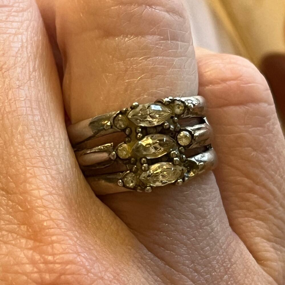 Vintage Designer Sterling Silver Ring Wide Signed 925 Stamp Missing Stone sz 6.5 - Picture 4 of 8